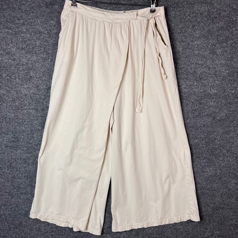 Daily Practice Wide Leg  Women M Beige Good Cotton Wrap Waist Crop Pants